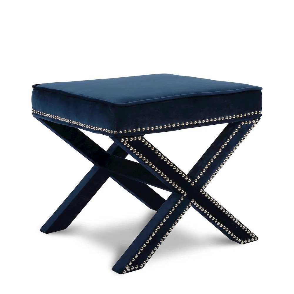 Meridian Furniture Nixon Contemporary Velvet Ottoman/Bench in Navy | Walmart (US)