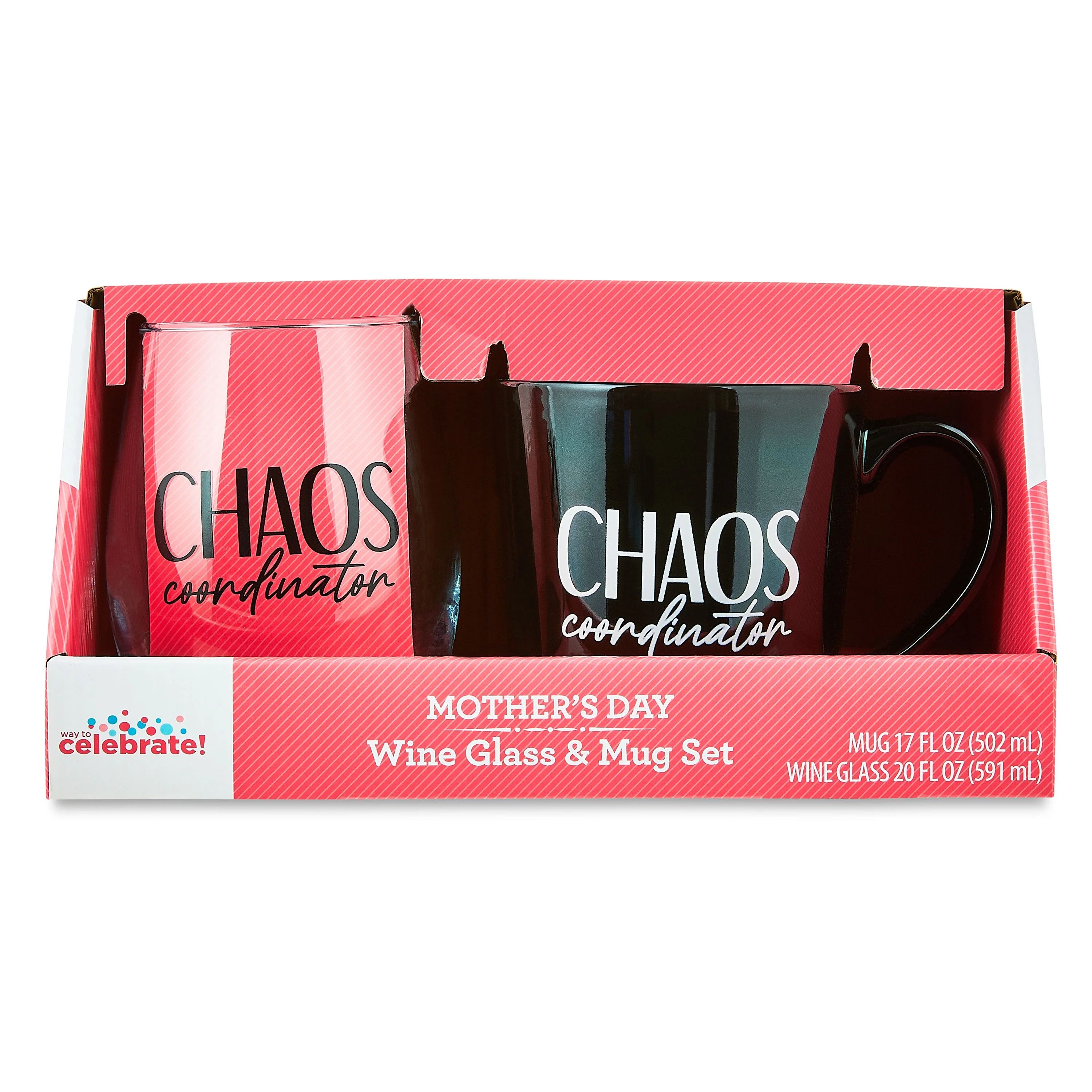 Mother's Day Chaos Coordinator Wine Glass (20oz) and Black Ceramic Mug (17oz) Set by Way To Celeb... | Walmart (US)