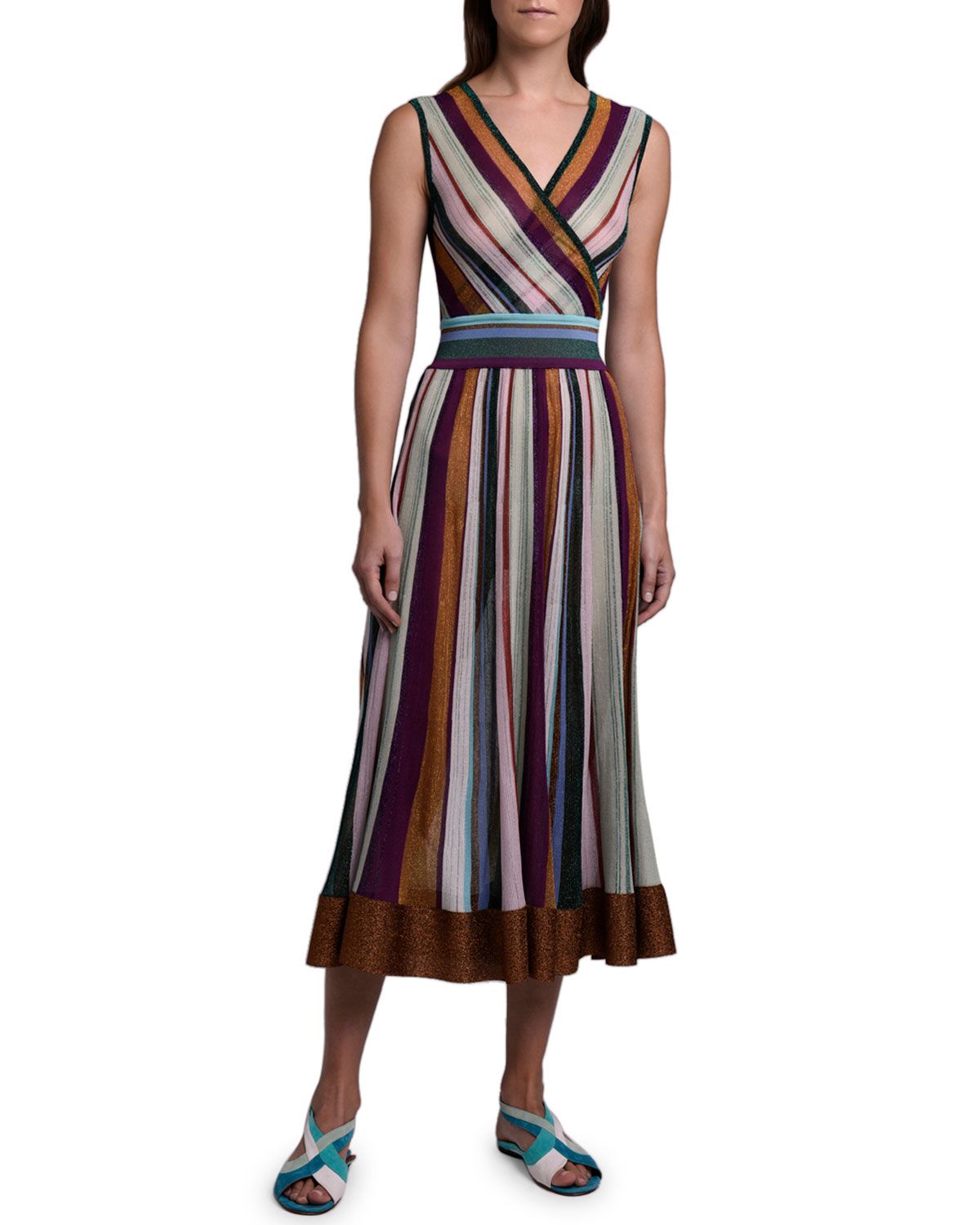 Metallic Striped Sleeveless Dress | Neiman Marcus