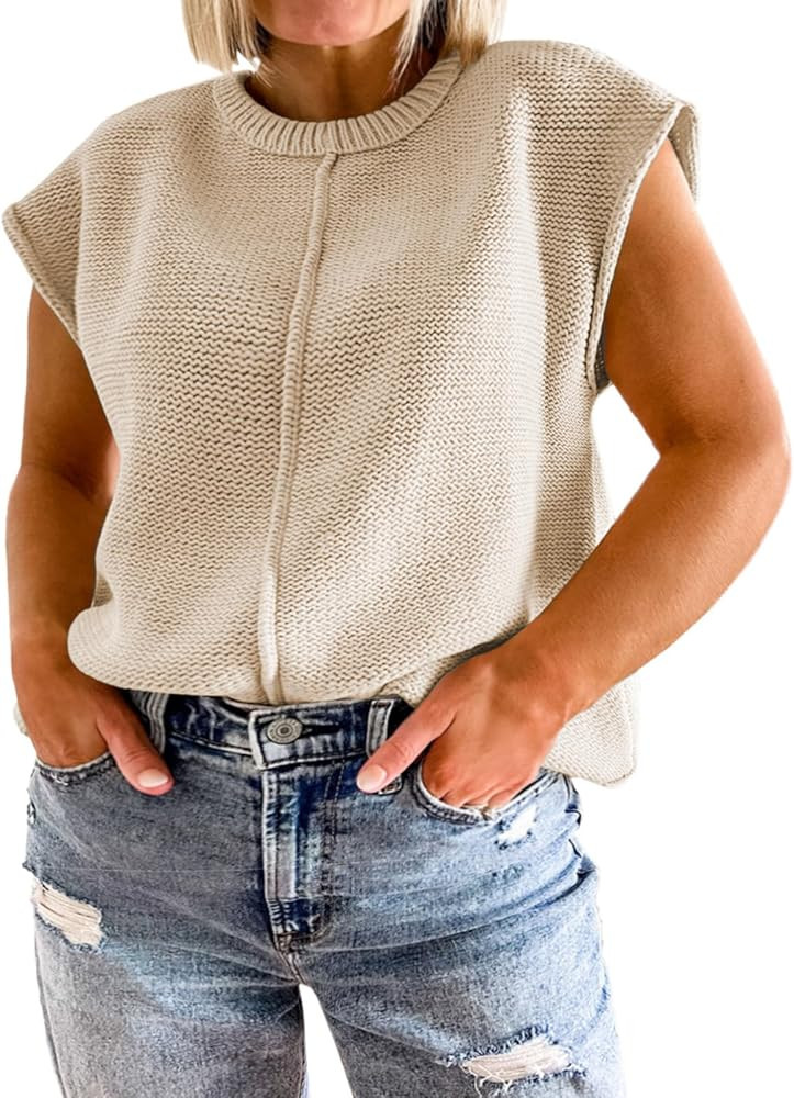 Saodimallsu Womens Plus Size Tops Casual Summer Cap Sleeve Knit Sweater Tank Top | Amazon (US)