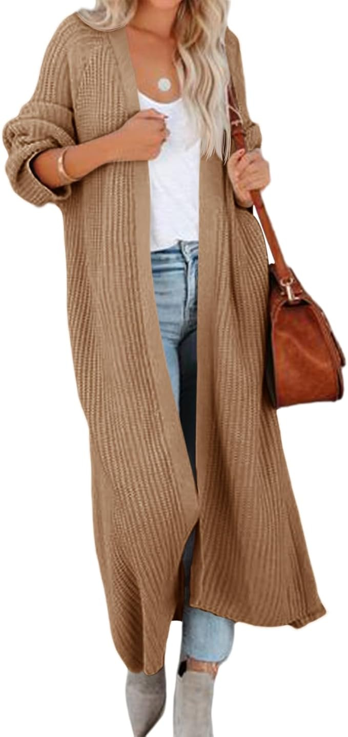 Women's Oversized Long Cardigan Sweaters Long Sleeve Split Open Front Drape Knit Duster Coat | Amazon (US)