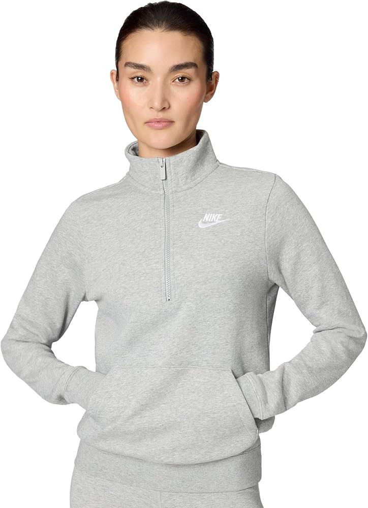 Amazon.com: Nike Women's Sportswear Club Fleece 1/2-Zip Sweatshirt, Dark Grey Heather/White, Medi... | Amazon (US)