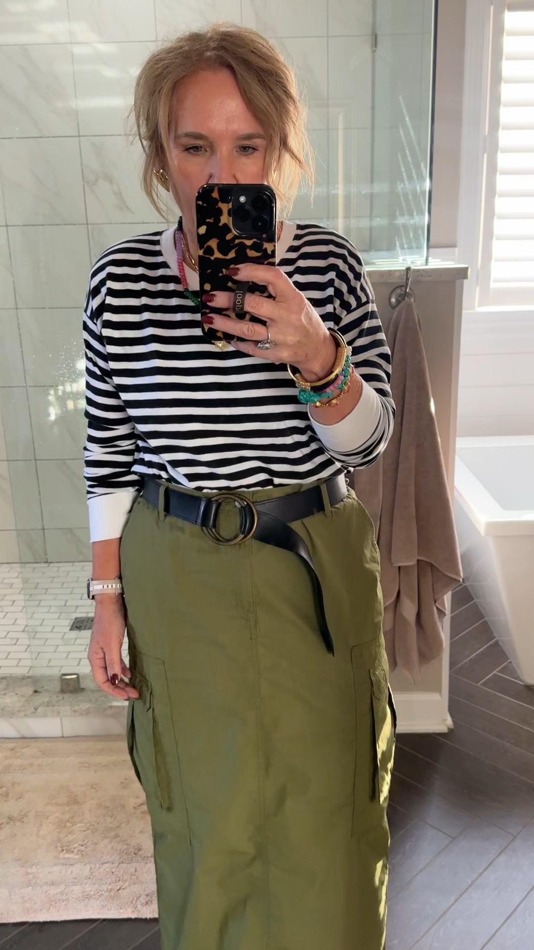 Saturday ootd. 
Tee and skirt size med 
Sneakers tts 
20% off my beaded jewelry with code NANETTE20

Off to Costco then friends for dinner to watch football! 

Fall outfit target skirt utility skirt striped tee gold jewelry Amazon necklace 

#LTKOver40 #LTKMidsize #LTKFindsUnder50