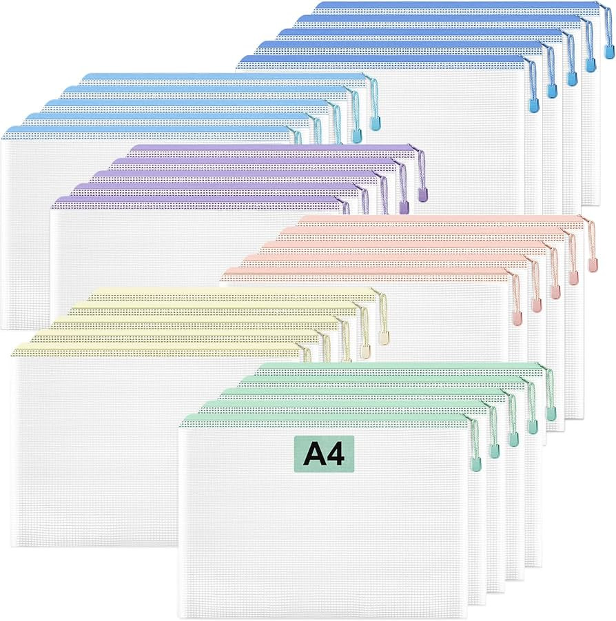 LANDNEOO 30 PCS Mesh Zipper Pouch, [ A 4 Size ] 13.3” x 9.3” Plastic Waterproof Zipper Bags, ... | Amazon (US)
