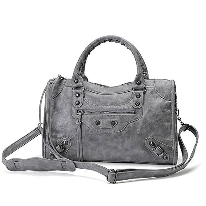 Emio Women Leather Black Studed Shoulder Bag Medium Size Top Handle Handbags | Amazon (US)