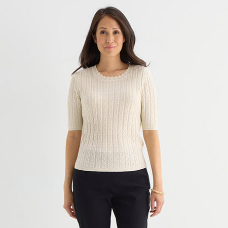 Liz Claiborne Womens Crew Neck Short Sleeve Pullover Sweater, X-small, White | JCPenney