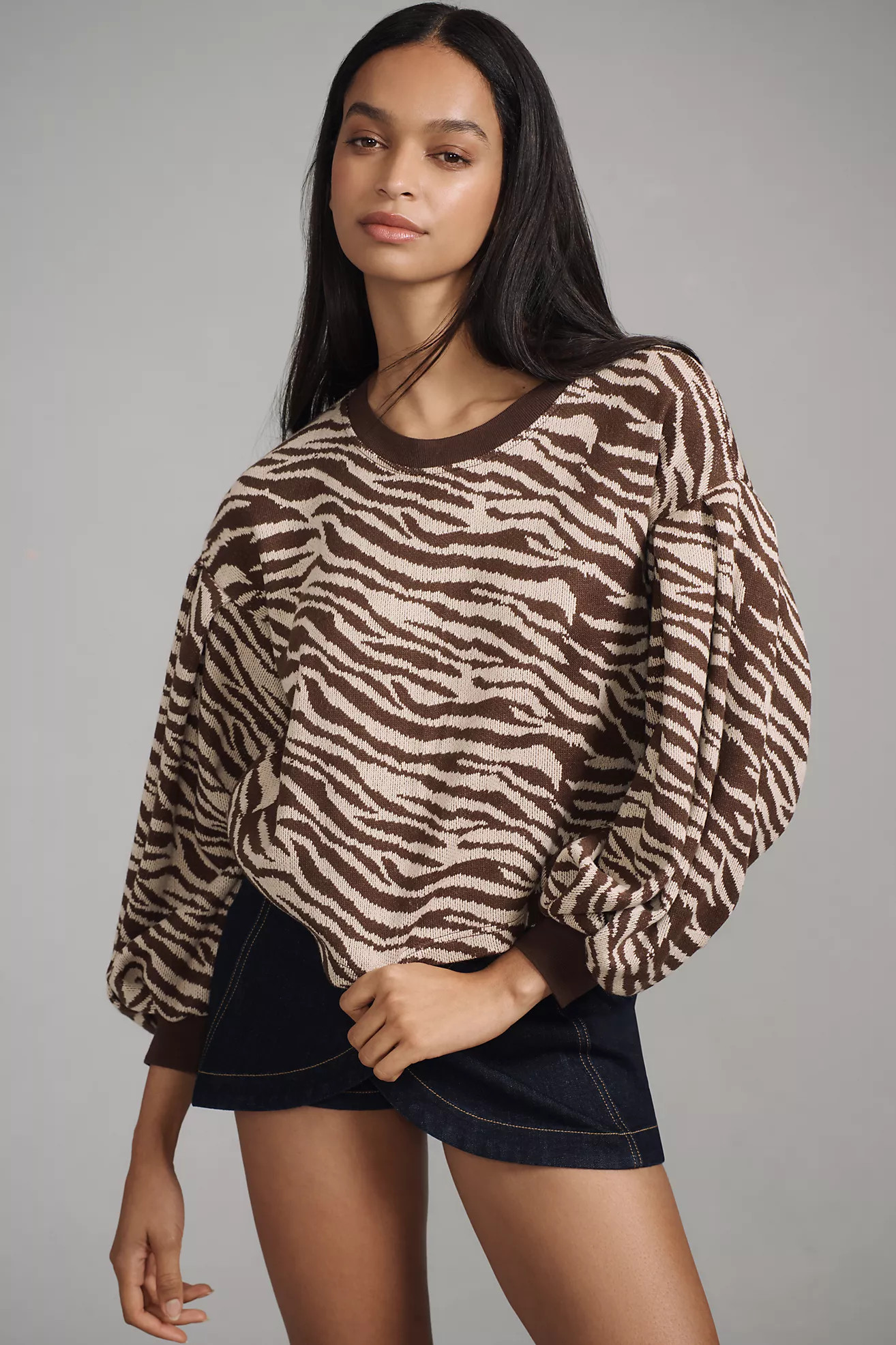 Blue Tassel Balloon-Sleeve Animal Print Sweatshirt | Anthropologie (US)