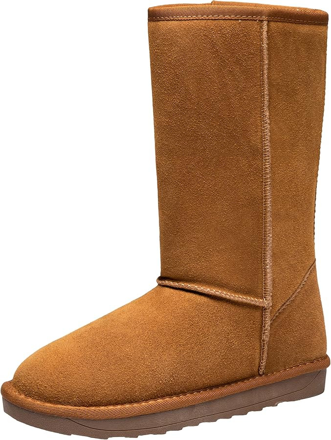 Jeossy Women's 9688 Leather Winter Snow Boots, Warm Knee High+Mid Calf Plush Fuzzy Tall Shoes | Amazon (US)
