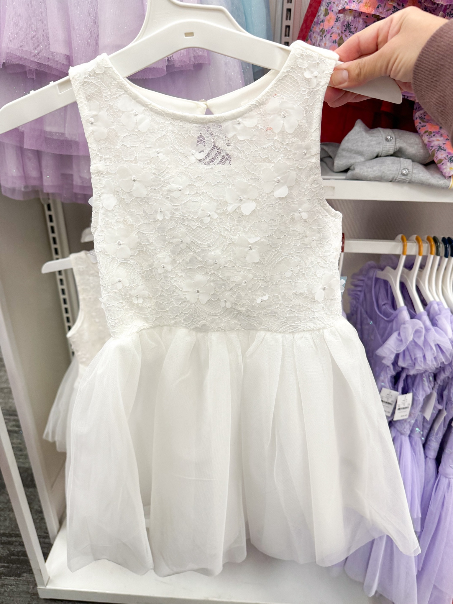 from the target app:

Add extra appeal to your kiddo's look with this Sleeveless Lace Floral Dress from Cat & Jack™. Designed with wide shoulder straps, this sleeveless dress in off-white features floral lace detailing on the bodice for charming flair. The lightweight mesh fabric with soft lining offers comfy wear, while the back keyhole button makes dressing easy.


#LTKkids #LTKstyletip #LTKfindsunder50