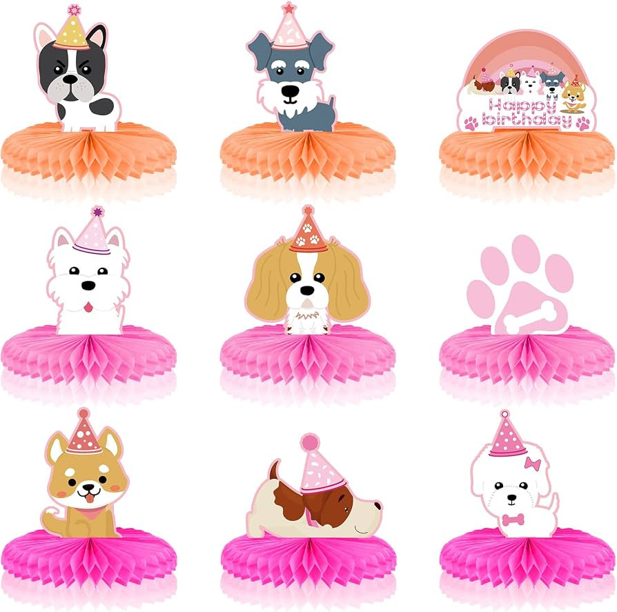 9 Pcs Dog Themed Party Decorations Pink Honeycomb Centerpieces Dog Party Favors Themed Birthday S... | Amazon (US)