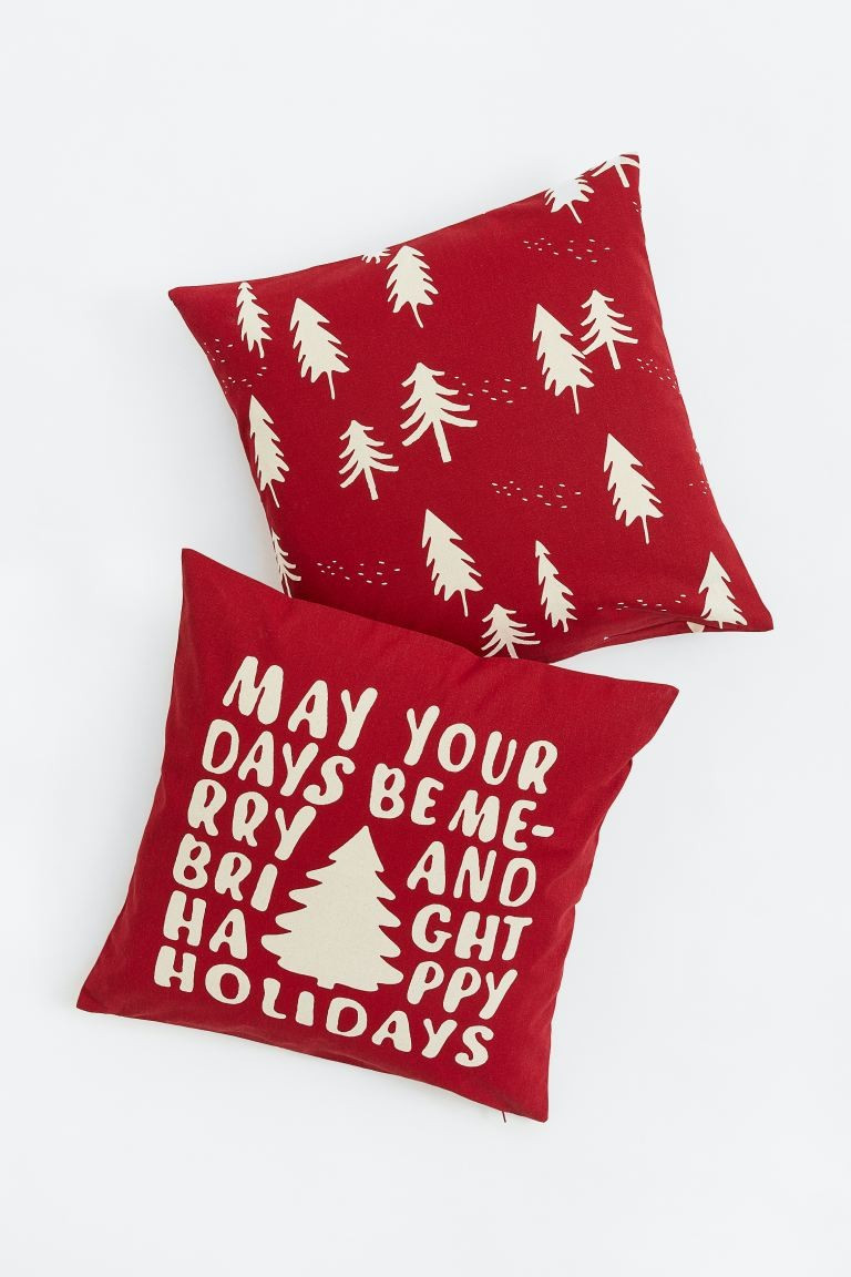 2er-Pack Kissenhüllen aus Baumwollcanvas - Rot/Tannen - Home All | H&M AT | H&M (DE, AT, CH, NL, FI)