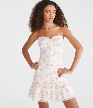 Floral Strapless Drop-Waist Mini Dress | Aeropostale