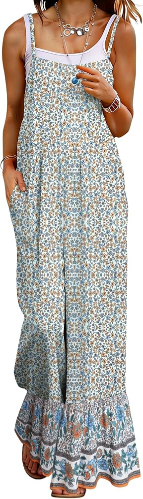 Himosyber Women's Summer Boho Jumpsuits Casual Wide Leg Bib Overalls Floral Print Rompers with Po... | Amazon (US)
