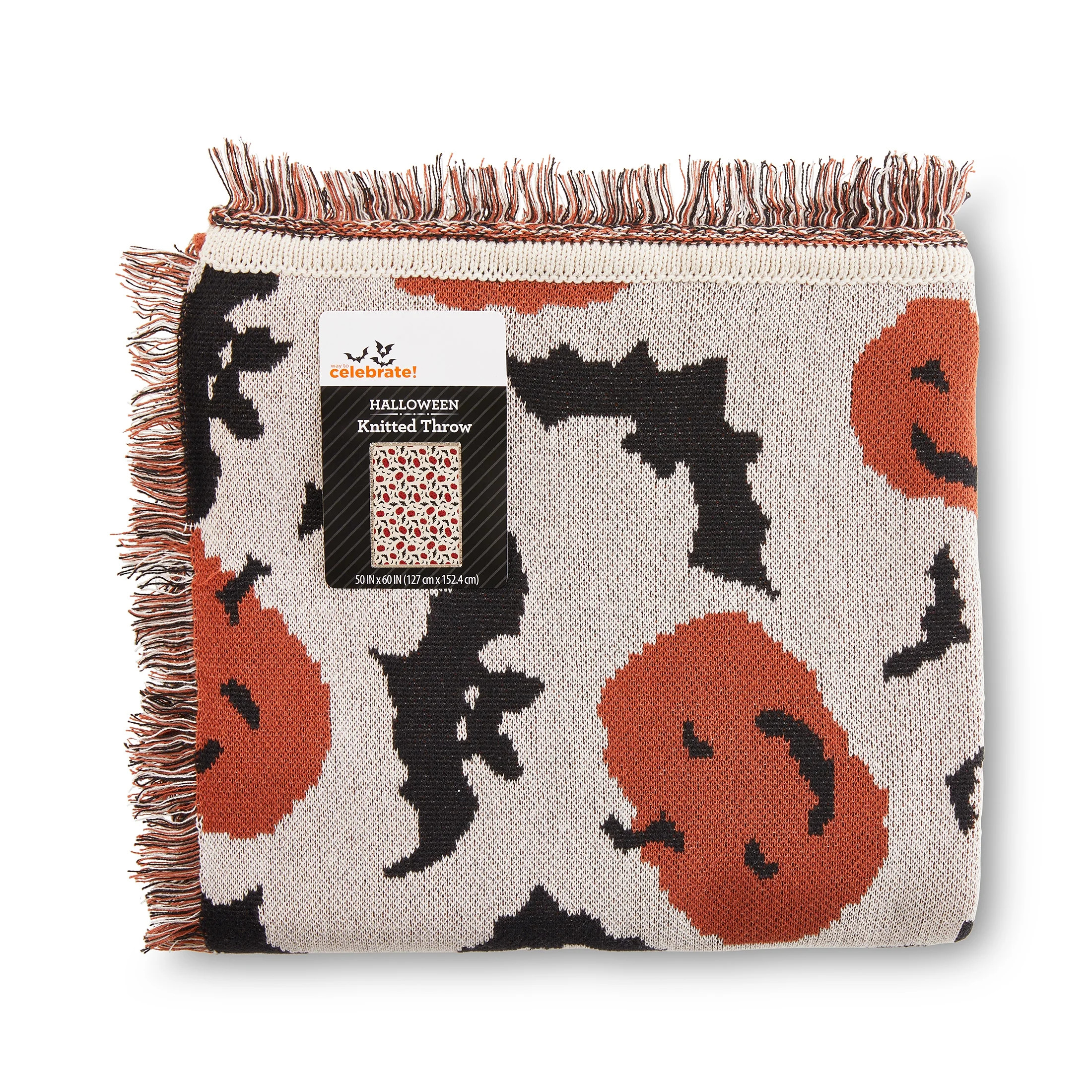 Way to Celebrate Halloween Soft Touch Pumpkins & Bats Jacquard Knitted Tapestry Throw | Walmart (US)