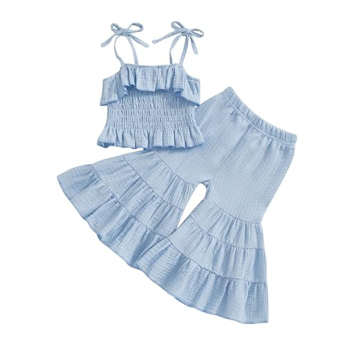 Toddler Baby Girl Smocked Outfit Ruffle Halter Shirt Flared Pants Set Toddler Bell Bottom Outfit ... | Amazon (US)