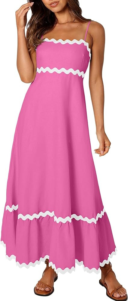 ZESICA Women's Summer Spaghetti Straps Sleeveless Backless Sundress Flowy Smocked Lace Swing A Li... | Amazon (US)