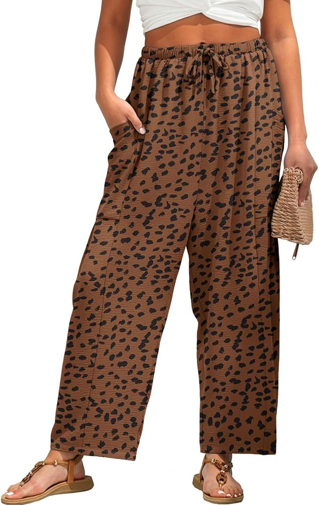 Womens Wide Leg Pants Casual Loose Palazzo Pants Summer Beach Travel Vacation Harem Pants with Po... | Amazon (US)
