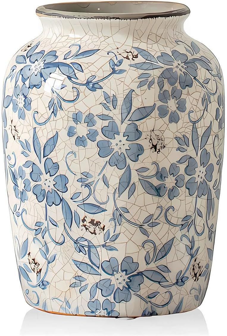 Rustic Blue and White Porcelain Flower Vases Chinoiserie Vase Ceramic Ginger Jars Vases for Home ... | Amazon (US)