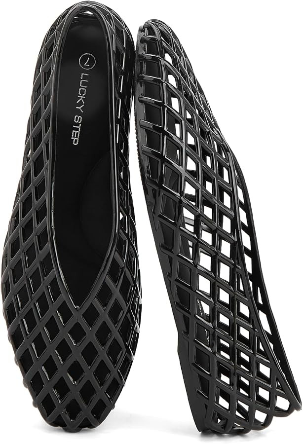 LUCKY STEP Women's Jelly Ballet Flats Mesh Casual     Comfortable Jellies Shoes | Clear Hollow Br... | Amazon (US)