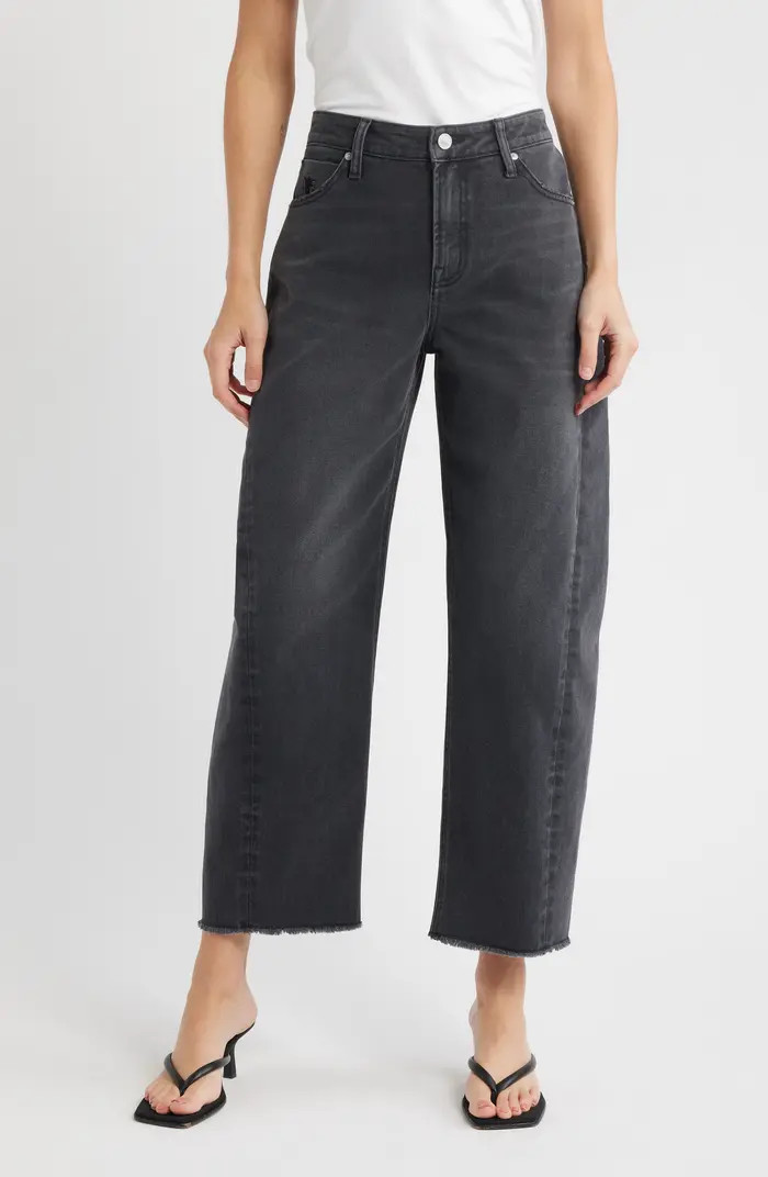 Frayed High Waist Ankle Barrel Jeans | Nordstrom