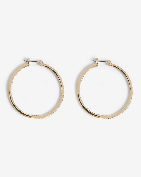 Thin Rhinestone Pave Medium Hoop Earrings | Express