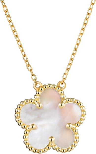 925 Sterling Silver 14K Yellow Gold Plated Hawaiian Plumeria Clover Flower Motif Beaded Necklace ... | Amazon (US)