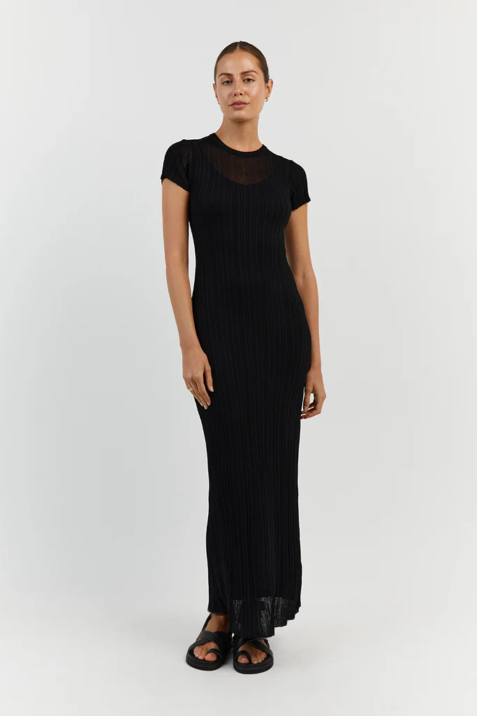 HARPER BLACK CAP SLEEVE MIDI DRESS | DISSH