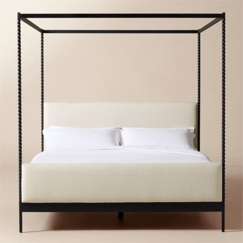 Amani Hand-Forged Steel Framed Warm White Upholstered Canopy King Bed + Reviews | CB2 | CB2