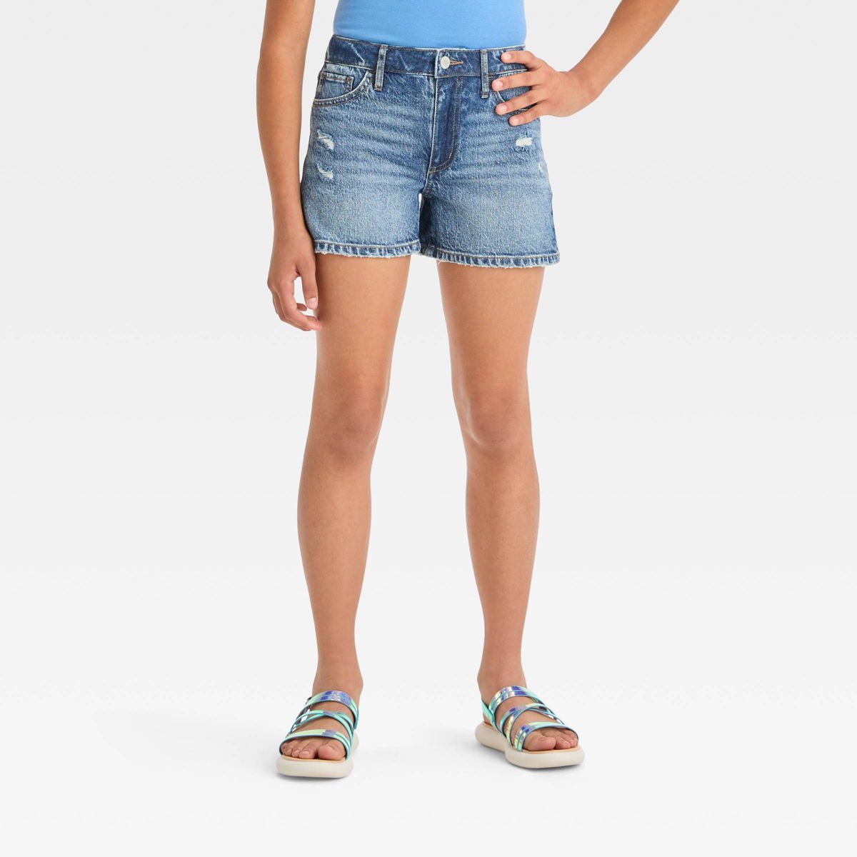 Girls' Destructed High-Rise Jean Shorts - art class™ | Target