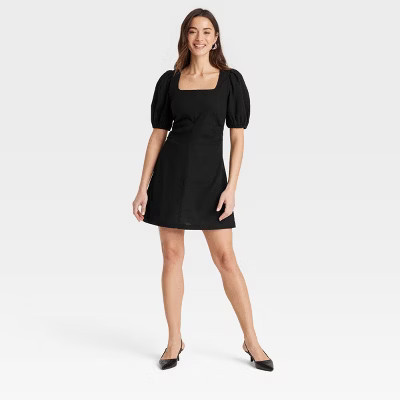 Women's Linen Short Sleeve Mini Sundress - A New Day™ Black 2 | Target