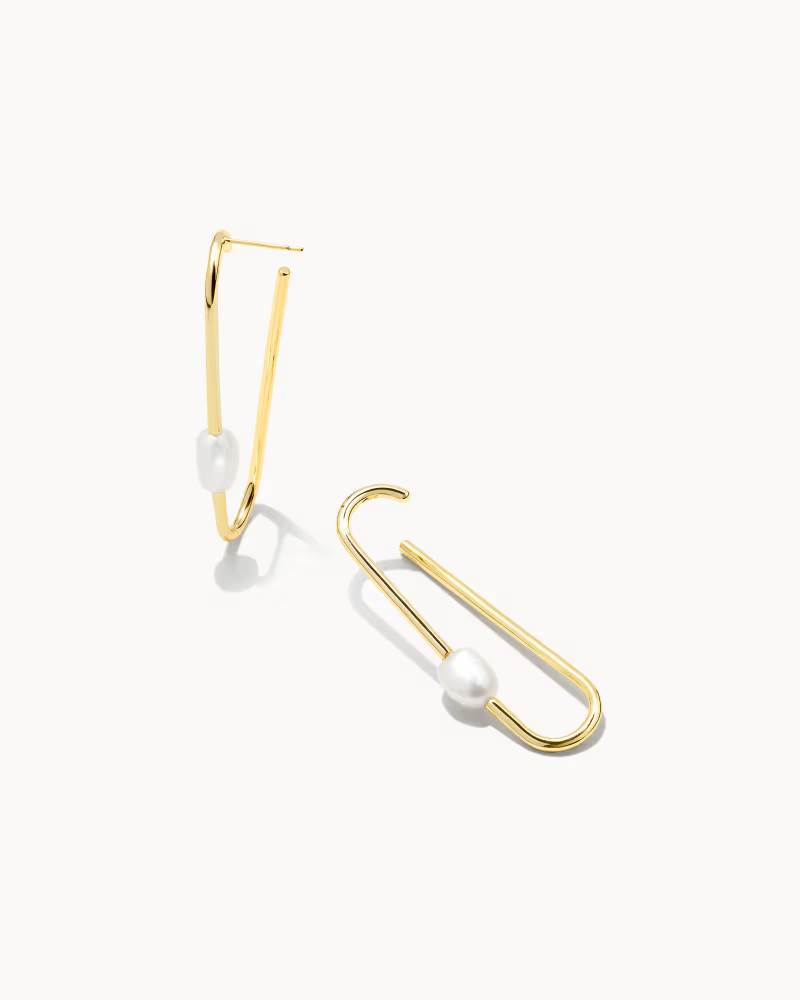 Lindsay Gold Hoop Earrings in White Pearl | Kendra Scott