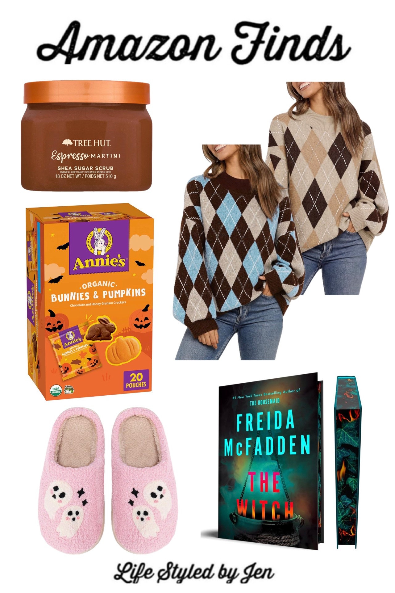 Time for this week’s Amazon Finds - five items from Amazon that are definitely worth checking out! 🎉

✔️ Tree Hut Espresso Martini Shea Sugar Scrub - if you enjoy this cocktail, get the scrub! 🙌🏻 It has the most amazing smell, and will totally energize you, especially in the morning. Highly recommend this one! 

✔️ Annie’s Organic Bunnies & Pumpkins - always a fan favorite, these tasty organic grahams got a makeover for Halloween! 🎃 They also happen to be on flash sale right now at Amazon for a fantastic price! 

✔️ Memory Foam Halloween Slippers - it’s getting to be slipper season again, and these adorable slippers are under $15 at Amazon! Lots of fun options available in these ultra plush, comfy slippers.

✔️ Argyle Oversized Sweaters - argyle is back in a big way this season, so it’s no surprise that this newer arrival is currently one of Amazon’s best sellers! Very chic and so comfy. 

✔️ The Witch - the highly anticipated Deluxe Edition of Freida McFadden’s ‘The Witch’ is launching on October 2nd - and so perfect for the Halloween season! This novel is actually considered a historical fiction thriller, and the extended version is only available through Amazon - and open for pre-order NOW! You won’t get charged until it ships, but it holds your book since her pre-orders always sell out 🧙‍♀️

#amazon #amazonfinds

#LTKSeasonal #LTKSaleAlert #LTKHome