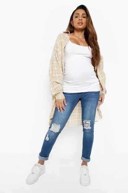 Maternity Over The Bump Rip Skinny Jeans | Boohoo.com (US & CA)