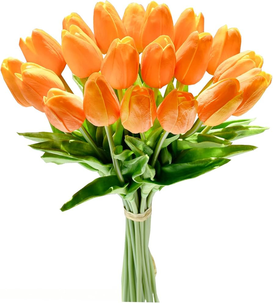 Mandy's 20pcs Orange Artificial Tulip Silk Flowers 13.5" for Easter Day Home Kitchen Wedding Deco... | Amazon (US)