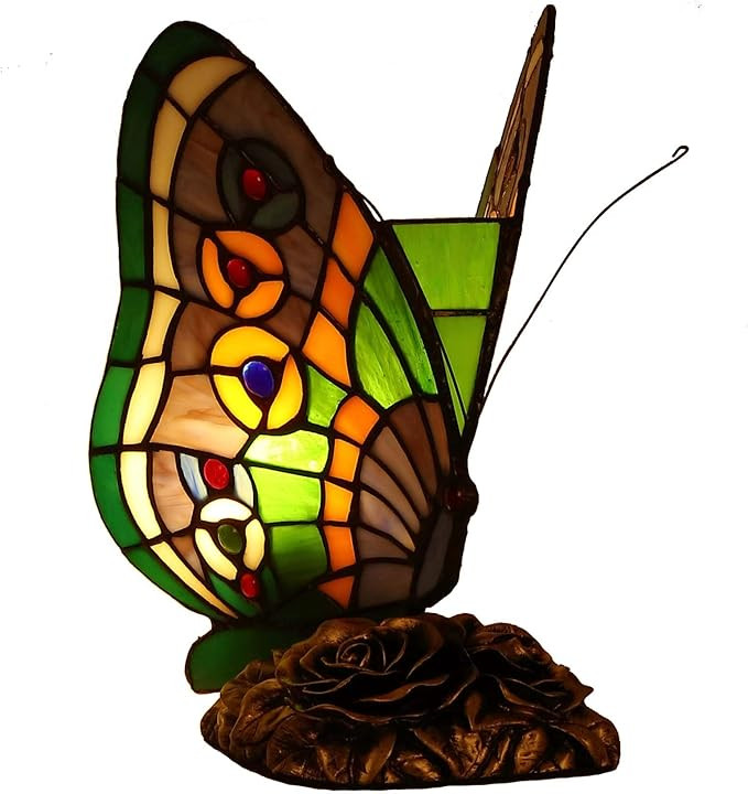 Bieye L10652 Butterfly Tiffany Style Stained Glass Accent Table Lamp, Night Light, 10-inches Tall... | Amazon (US)
