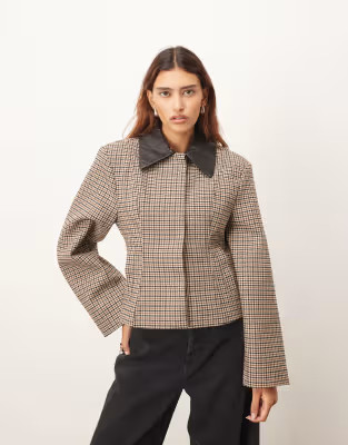 ARRANGE structured jacket with leather collar contrast in brown | ASOS | ASOS (Global)