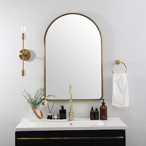 ANDY STAR Brass Mirror, 20x30 Gold Arched Mirror, Brass Bathroom Mirrors for Wall in SUS304-Anti-... | Amazon (US)
