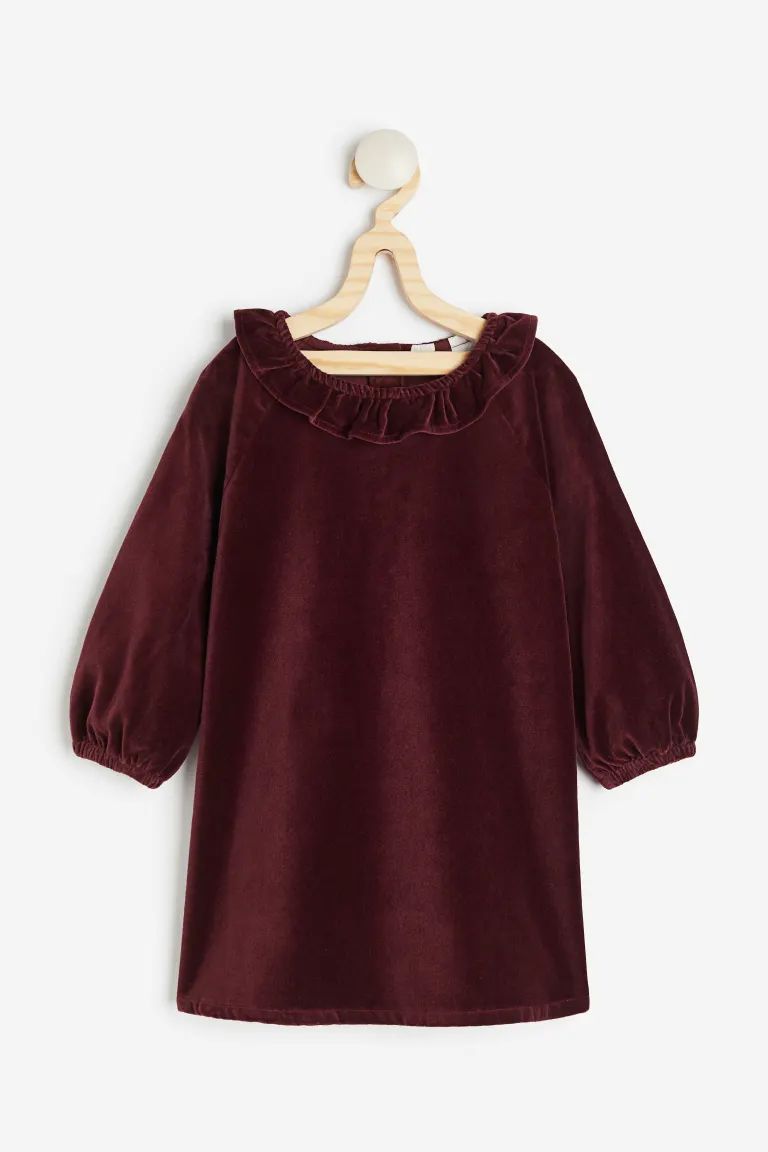 Cotton Velvet Dress - Dark red - Kids | H&M US | H&M (US + CA)