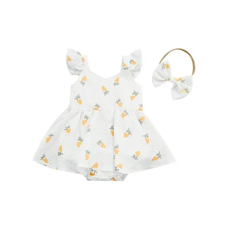 TheFound Lovely Infant Baby Girls Summer Romper Lemon Print Ruffles Sleeve Backless Jumpsuit Dress H | Walmart (US)