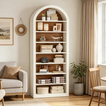 Fnova 78" Bookshelf, Farmhouse Tall 8-Tier Arched Bookcase, Wood Display Shelf Book Shelf Organizer for Living Room, Bedroom, Entryway | Walmart (US)