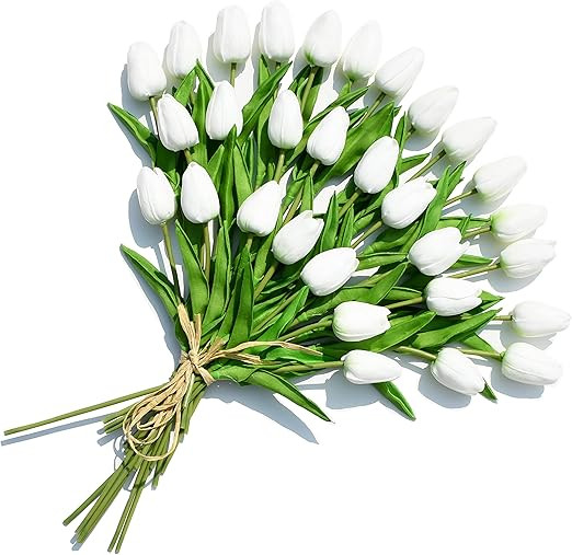ONLY ART 30pcs White Artificial Tulips Flowers 14” for Home Kitchen Wedding Party Special Event... | Amazon (US)