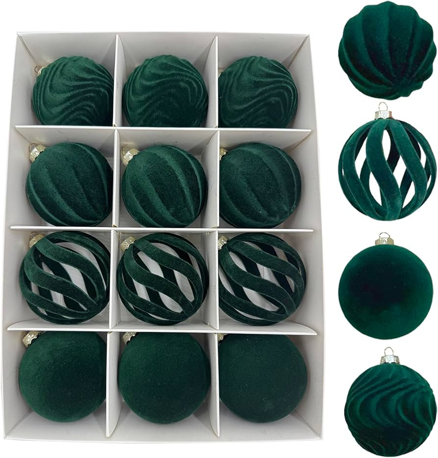 Velvet Christmas Balls, 12PCS Flocked Decoration Balls Ornaments Sets, Bulk Flocked Christmas Tre... | Amazon (US)