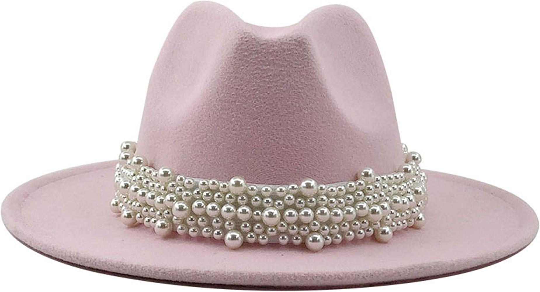 EOZY Women's Vintage Pearl Band Fedora Hat Trendy Wide Brim Trilby Panama Hat | Amazon (US)