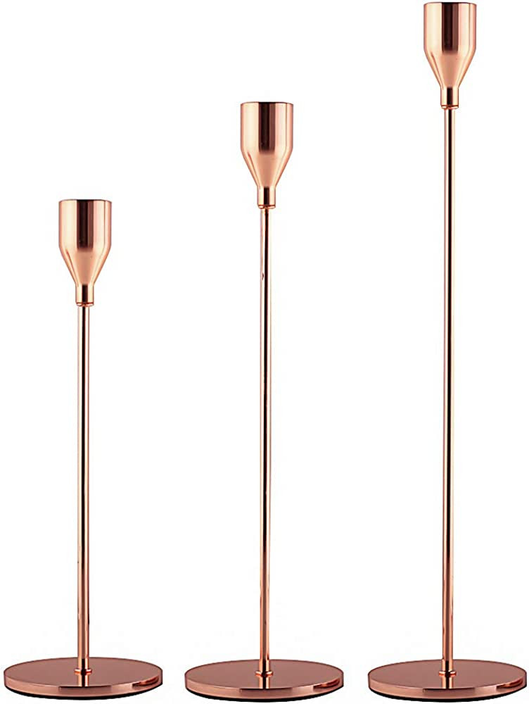 SUJUN Rose Gold Candle Holders Set of 3 for Taper Candles, Decorative Candlestick Holder for Wedd... | Amazon (US)