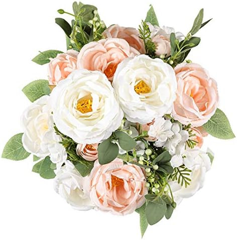 Veryhome 2 Packs Silk Peony Artificial Flowers Fake Rose Bouquet, Floral Arrangement for Wedding Hom | Amazon (US)