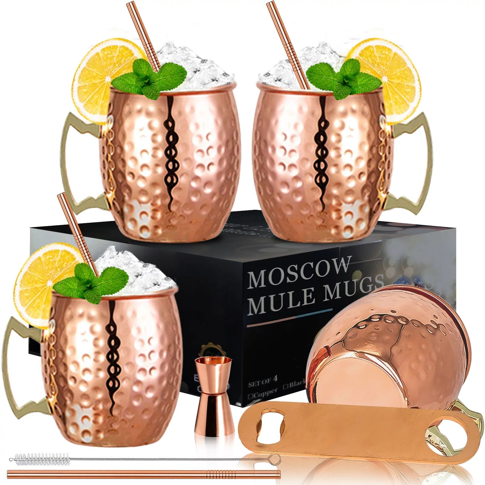 Moscow Mule Copper Mugs- Set of 4 Copper Plated Stainless Steel Mug 18oz, for Chilled Drinks | Walmart (US)