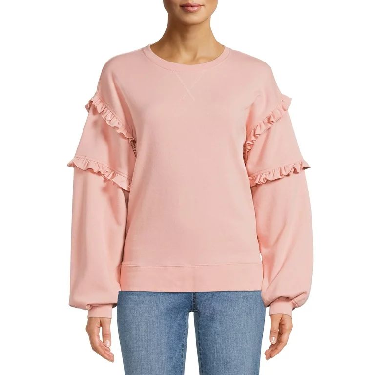 Time and Tru Women's Ruffle Sleeve Sweatshirt | Walmart (US)