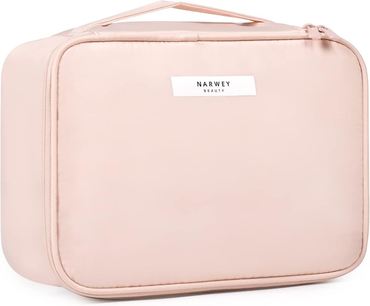 Travel Makeup Bag Large Cosmetic Bag Makeup Case Organizer for Women (Soft Pink) | Amazon (UK)