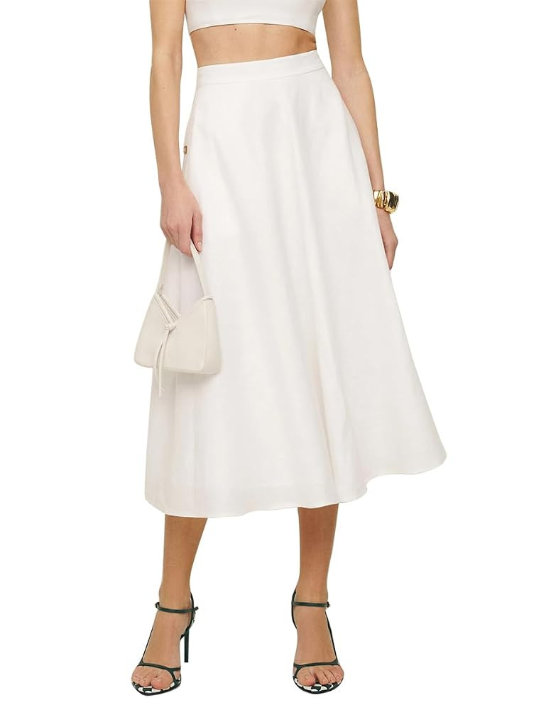 IDEALSANXUN Womens Cotton Linen Skirts Spring Summer A Line Pleated Maxi Midi Skirt with Pockets | Amazon (US)