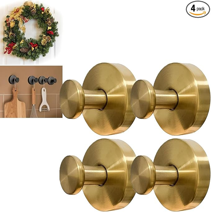 KJMAQI 4Pcs New Model No-Drill Suction Cup Hooks for Door Wreaths, Wreath Hangers for Front Door,... | Amazon (US)
